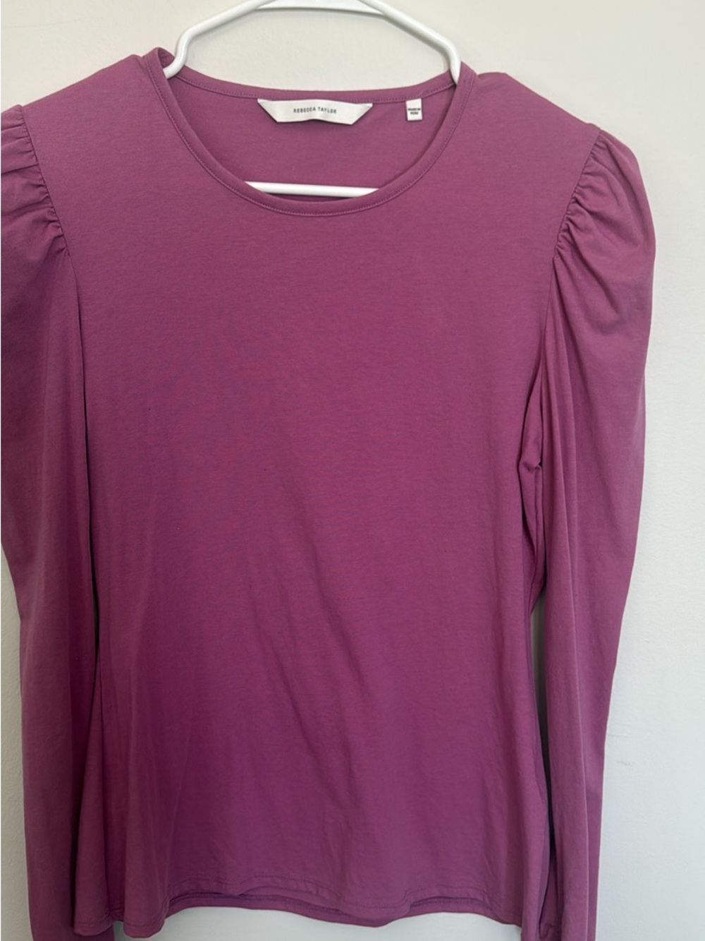 Rebecca Taylor Mauve Long-Sleeve Puff Shoulder Tee